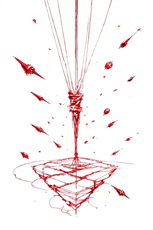 Red Strings Of Fate With Meteors Flying Behind It