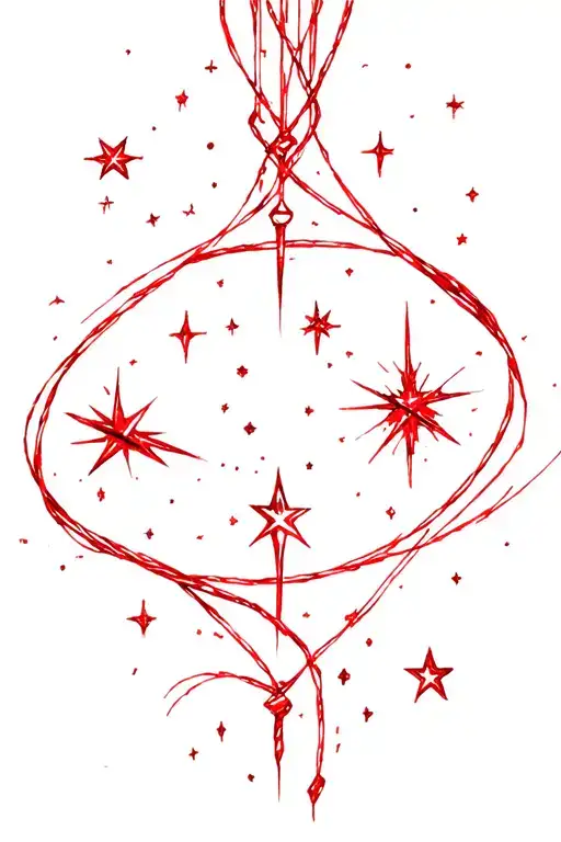 Red Strings Of Fate With Meteors Stars