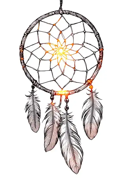 Dream Catcher With A Glowing Feather