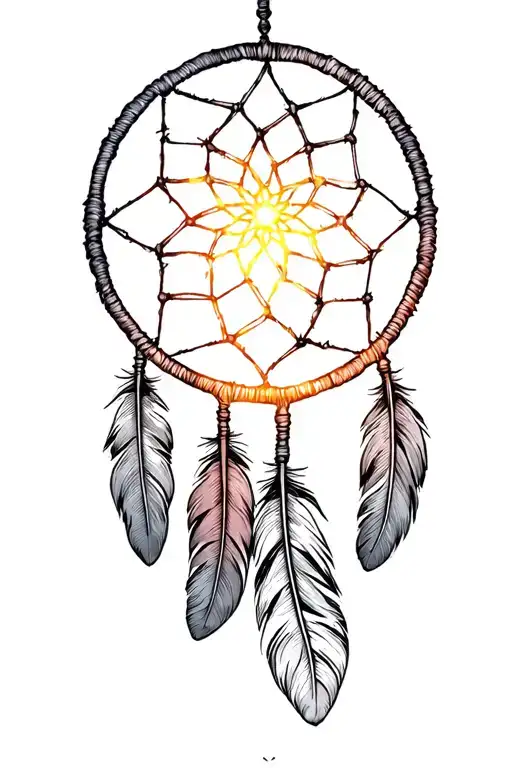 Dream Catcher With A Glowing Feather