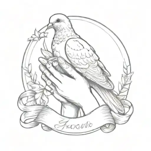 Praying Hands With A Dove And A Ribbon With The Name Araon