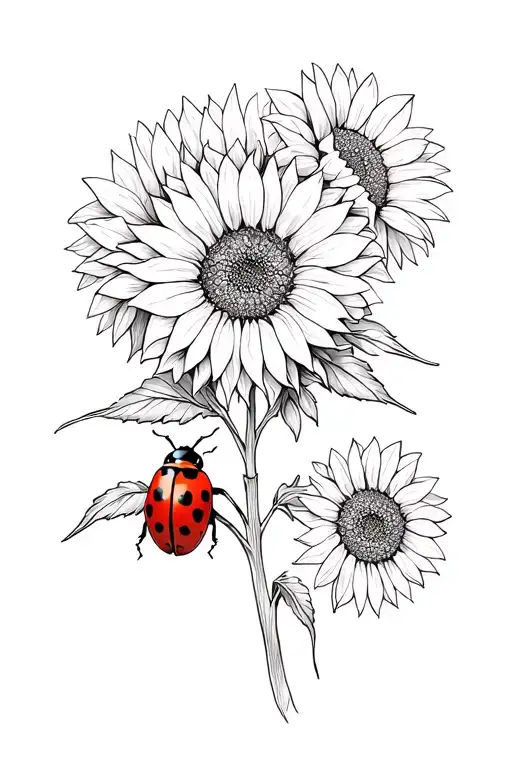 Lady Bug And Sunflowers