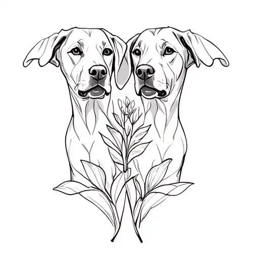 Floral Silhouette Of Two Labs