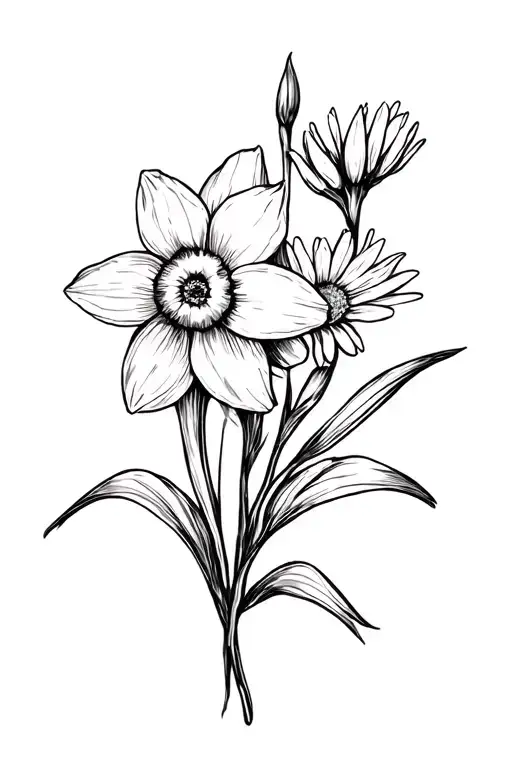 Daffodil And Aster Flower Intertwined