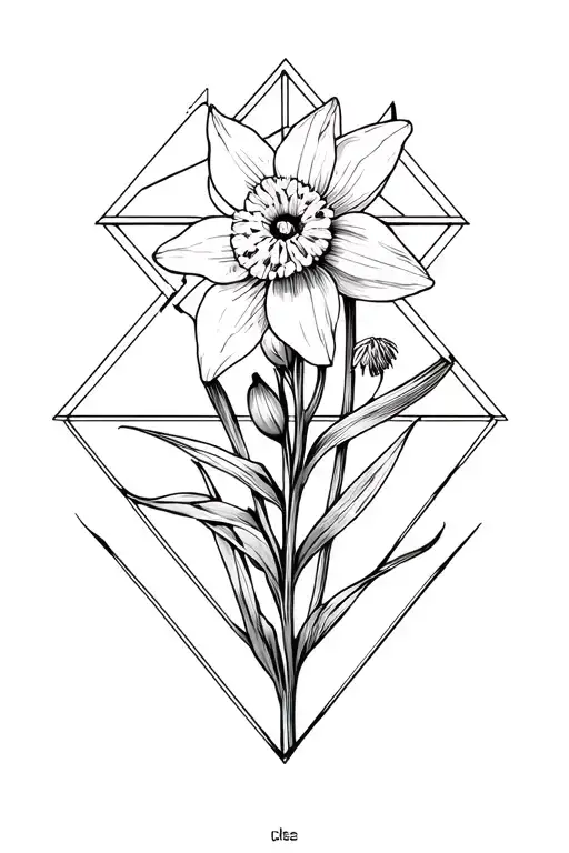 Daffodil And Aster Flower Intertwined Within A Geometric Shape