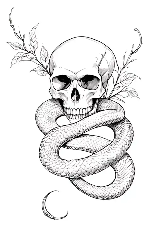 Skull And Snake Intertwined