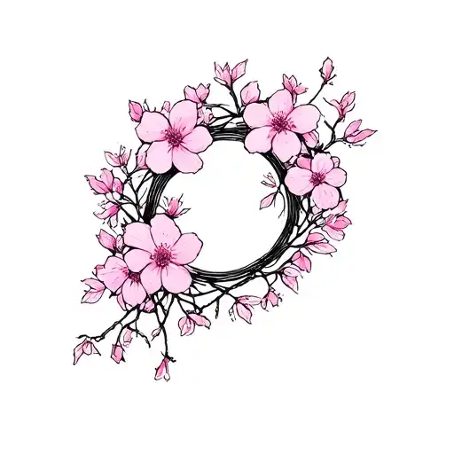 Cosmo And Cherry Blossom Flowers In A Circle