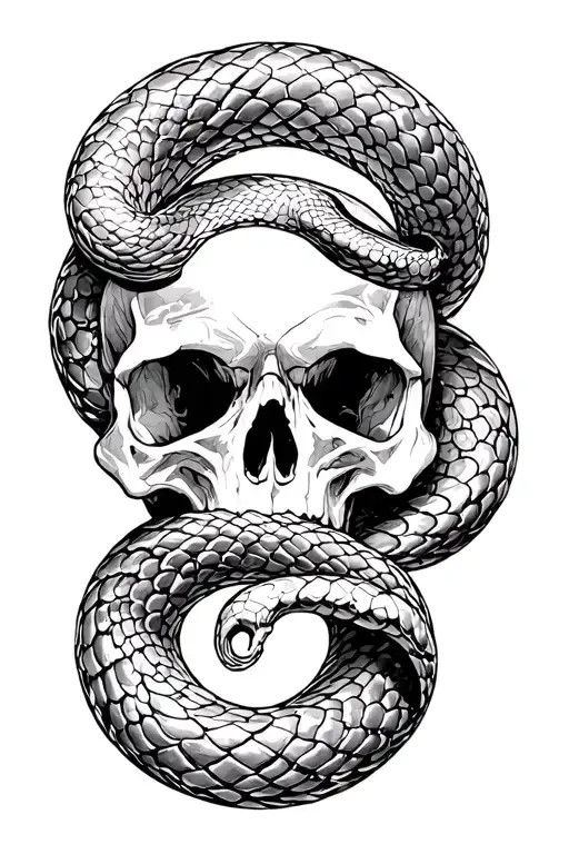 Skull And Snake Intertwined