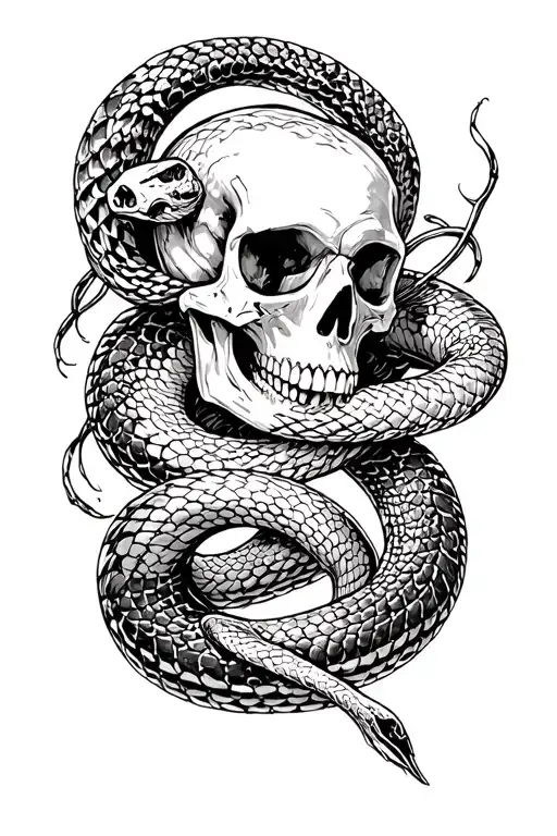 Skull And Snake Intertwined