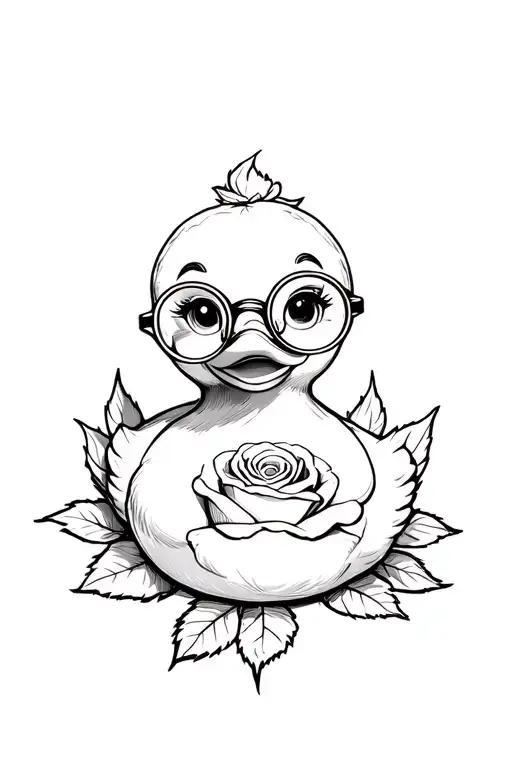 Girlrubber Duck With Round Reading Glasses Sitting On A Rose