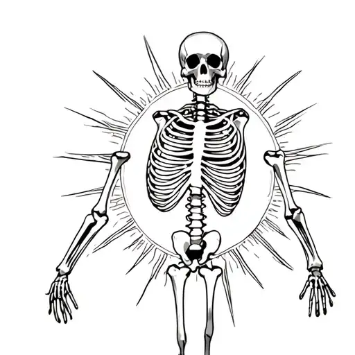 Full Body Skeleton Flying Towards The Sun