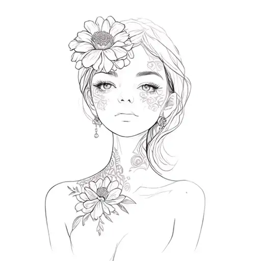 A Woman With A Flower Tattoo On Her Neck