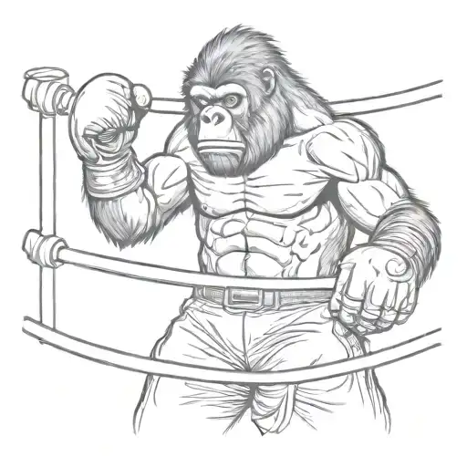A Boxing Ring With A Raging Gorilla Wearing Gloves