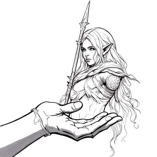 Elf Warrior Woman Reaching Hand Out Below