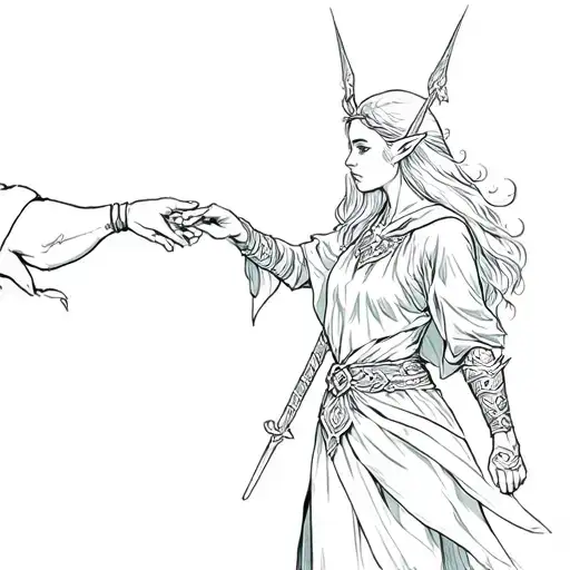 Elf Warrior Woman Reaching Hand Out To Pull A Woman