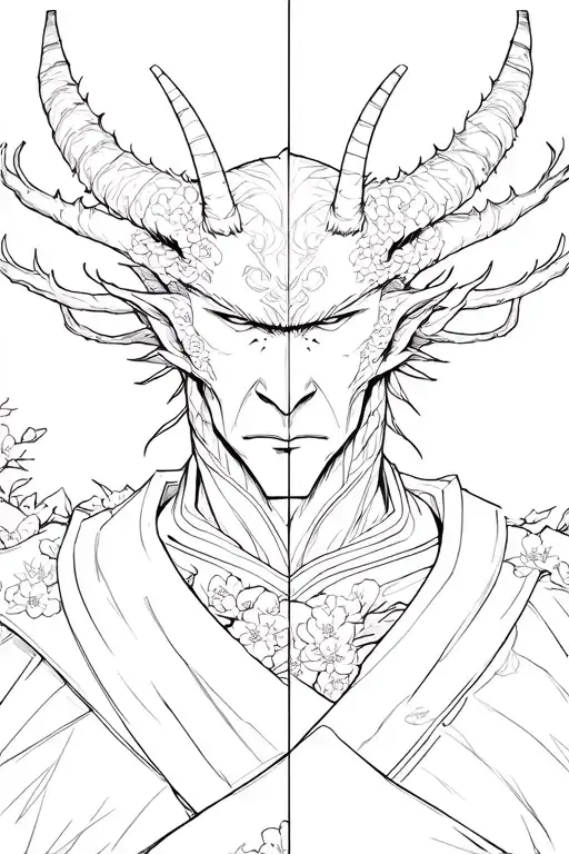 Half Samurai Half Demon Infront Of Sakura Tree