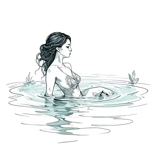Woman Floating In Water Horizontal