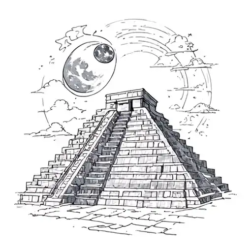 Chichen Itza With Sun And Moon Above