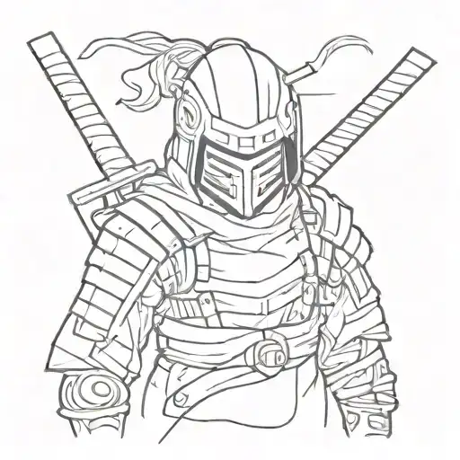 A Sketch Tattoo Of A Ronin Warrior Wearing A Richter Mask From Hotline Miami