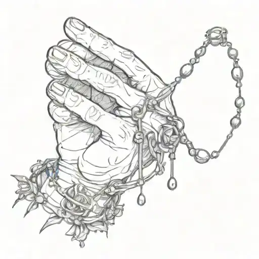Preying Hands With Rosary Intertwined
