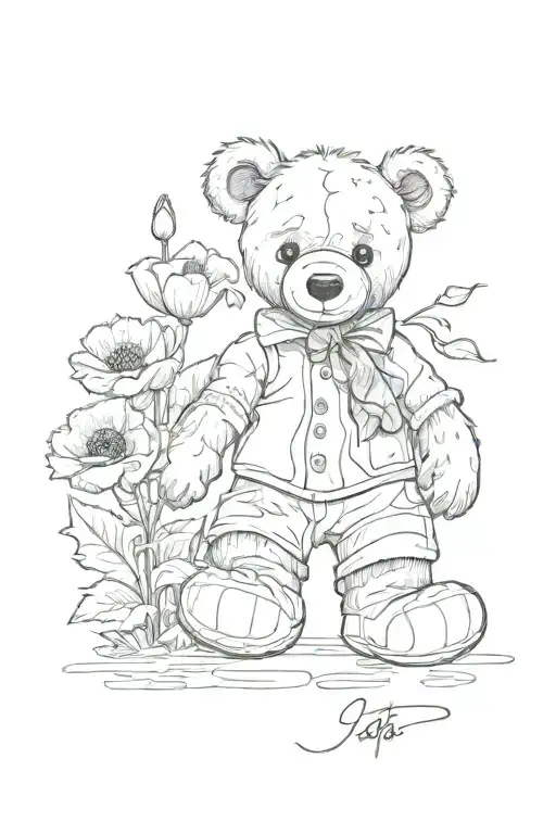 Teddy Holding Poppy Flowers With Pete Written On Foot