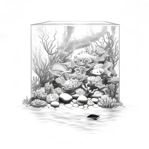 A Detailed Sketch Of An Aquarium Tank With Fish And Aquatic Plants