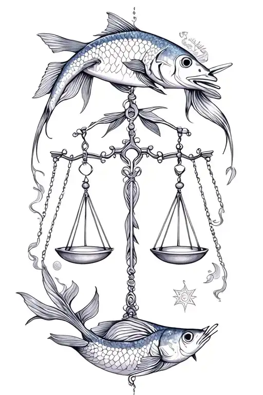 Picses Libra With Pisces Fish And Libra Scales