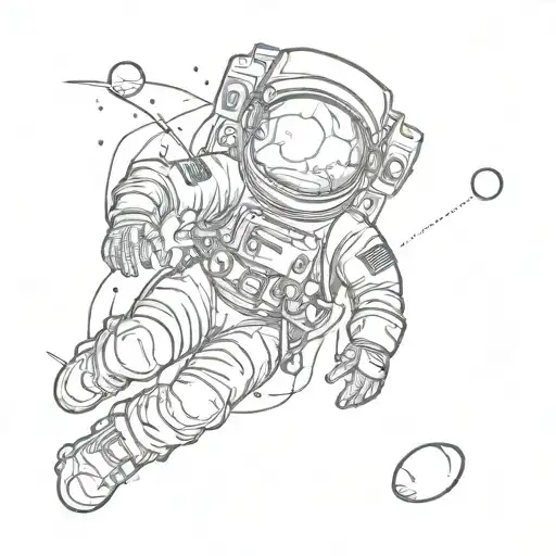 Sketch Of An Astronaut Floating In Space With Earth In The Background