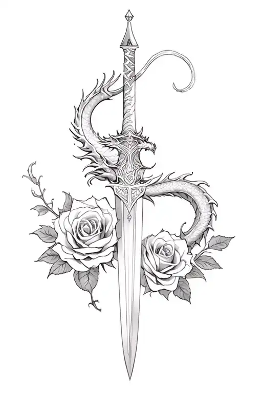 Dragon And Dagger And Roses