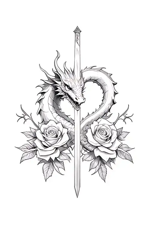 Dragon And Dagger And Roses