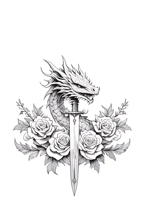 Dragon And Dagger And Roses