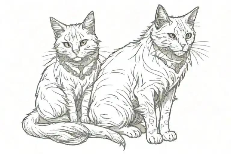Hatching Style Rogue Short Hair Cat And Long Hair Bard Cat