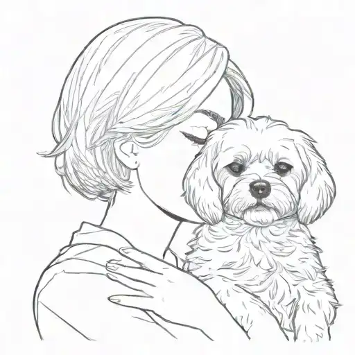 Woman With Short Hair And Closed Eyes Holding A Maltese Dog