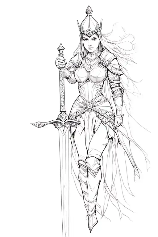 Valkarie Woman With Minimal Armour And A Decorative Helm Leaning Against A Sword