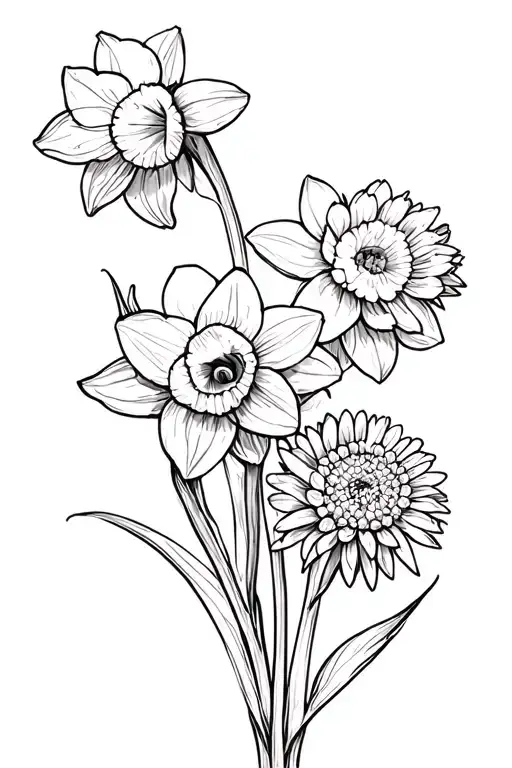 2 Daffodils And 2 Chrysanthemums