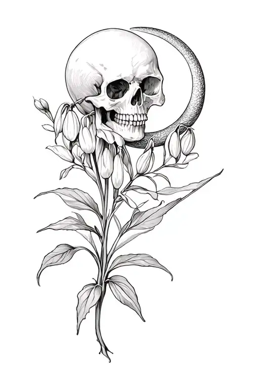 Skull Snake Moon Gentian Flower Snowdrop Flower