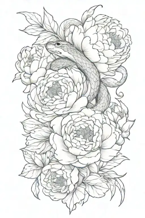 Snake And Peonies Flower