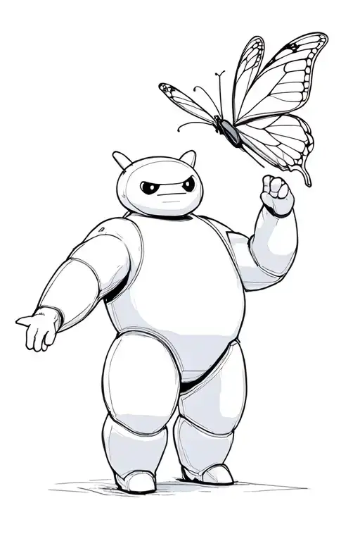 Baymax Holding A Butterfly With An Outstretched Arms