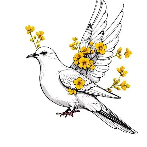 Small Dove With Mustard Flowers
