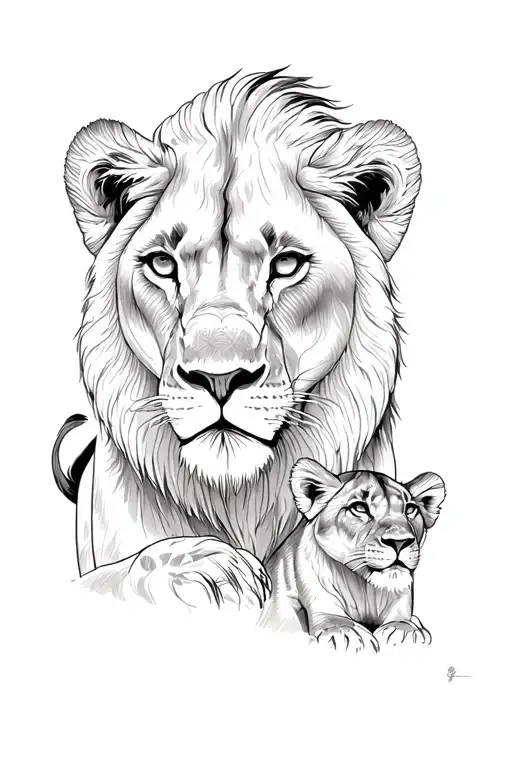 A Lioness With Two Lion Cubs