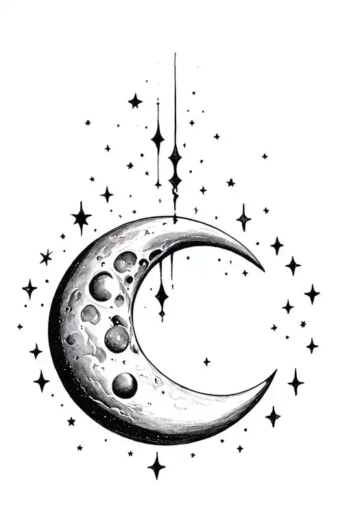 Upside Down Cresent Moon With A Line Of Stars Above And Below