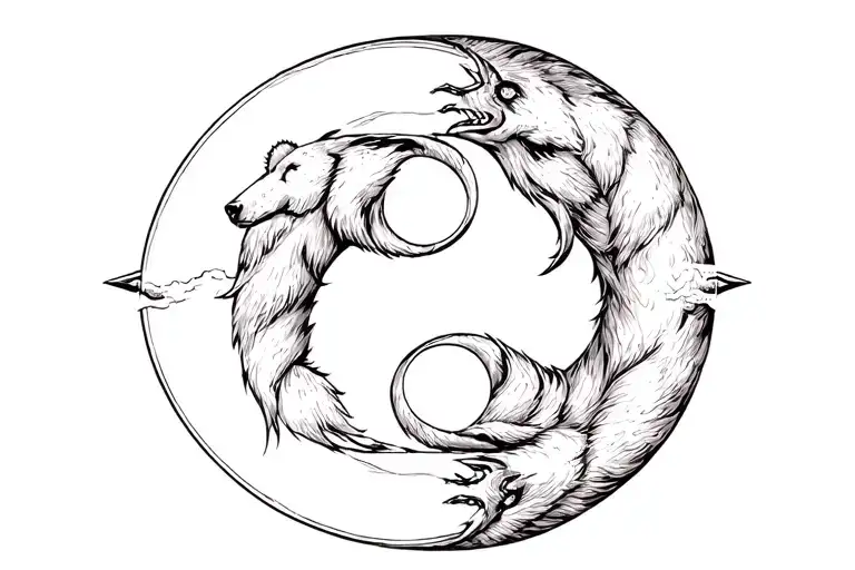 Bear And Hammerhead In Yin Yang Symbol