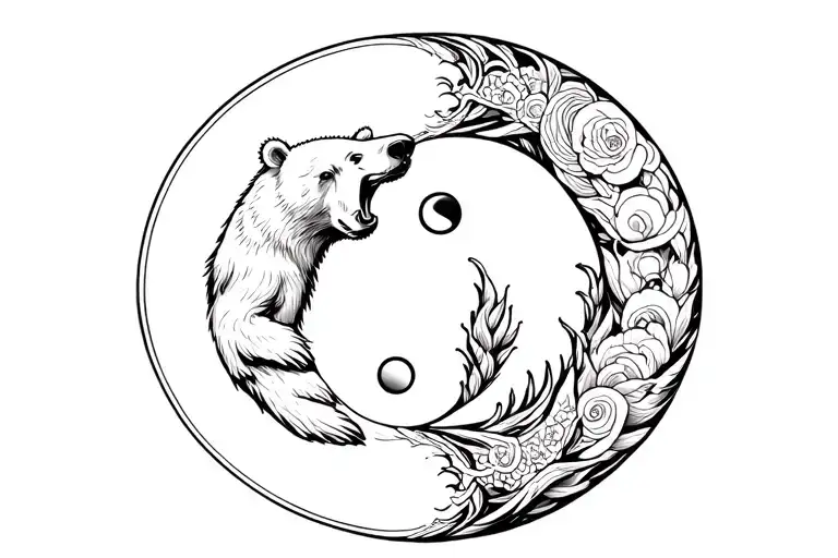 Bear And Hammerhead In Yin Yang Symbol