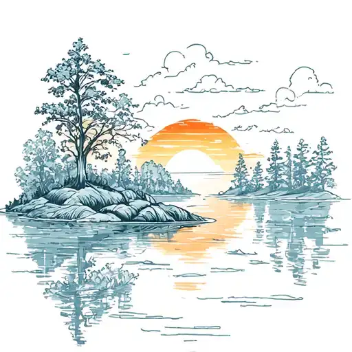 Very Good Landscape With Sunsets With Water And Trees