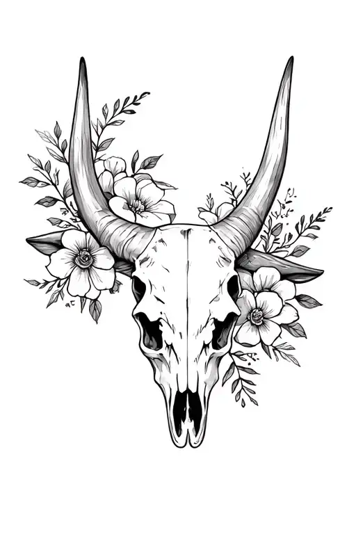Longhorn Skull With Flowers