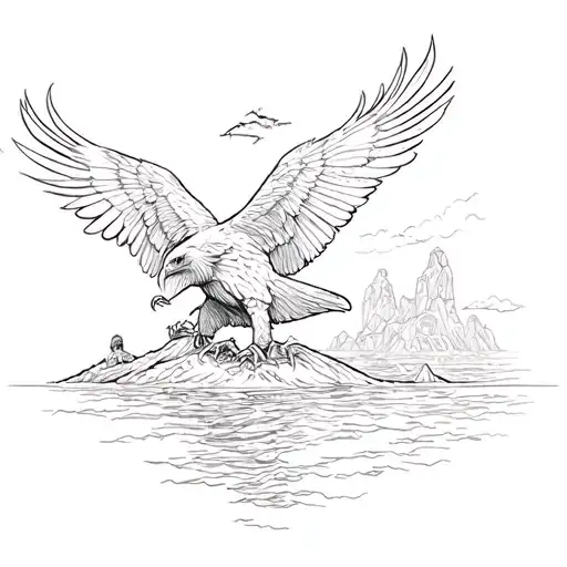 Eagle And Island With Short People