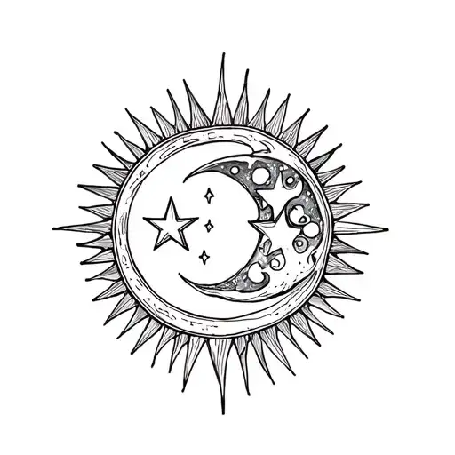 Moon And Star In Sun