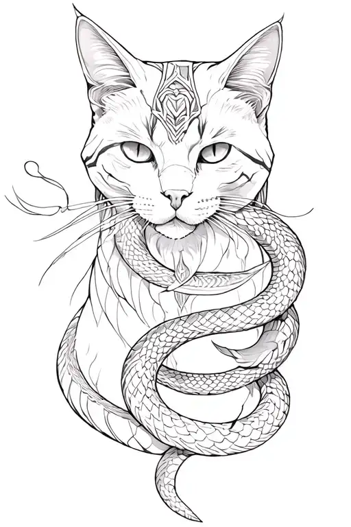 Cat And Snake Sleeve Tattoo With Loki And Freyja Symbols
