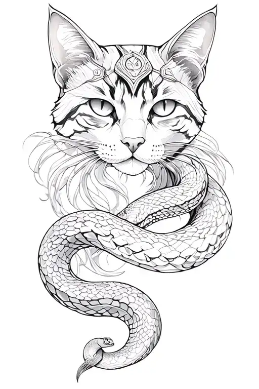 Cat And Snake Sleeve Tattoo With Loki And Freyja Symbols