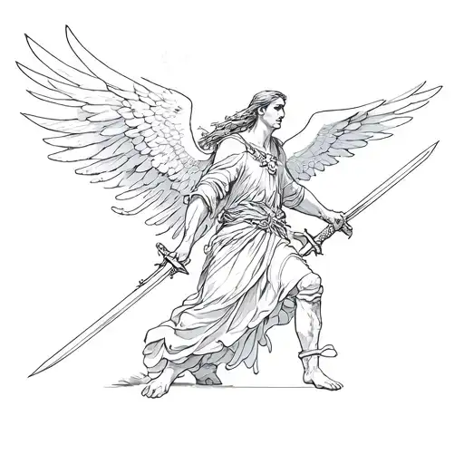 Archangel Gabriel Fighting With Their Swords
